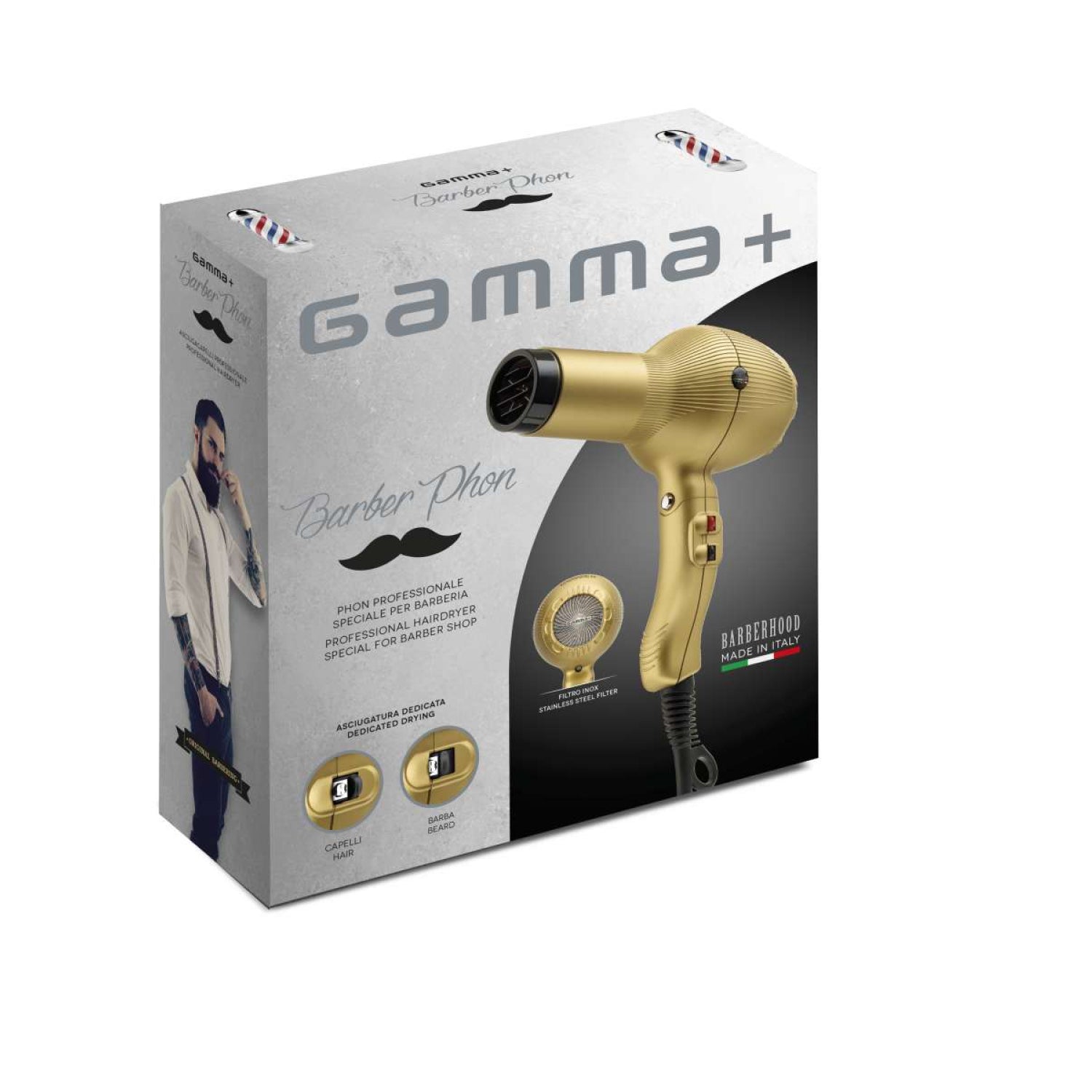 Фен для волосся Gamma Piu Barber Phon Matt Black 1800-2000 W Hairdryer (PAG55BARBER_B)