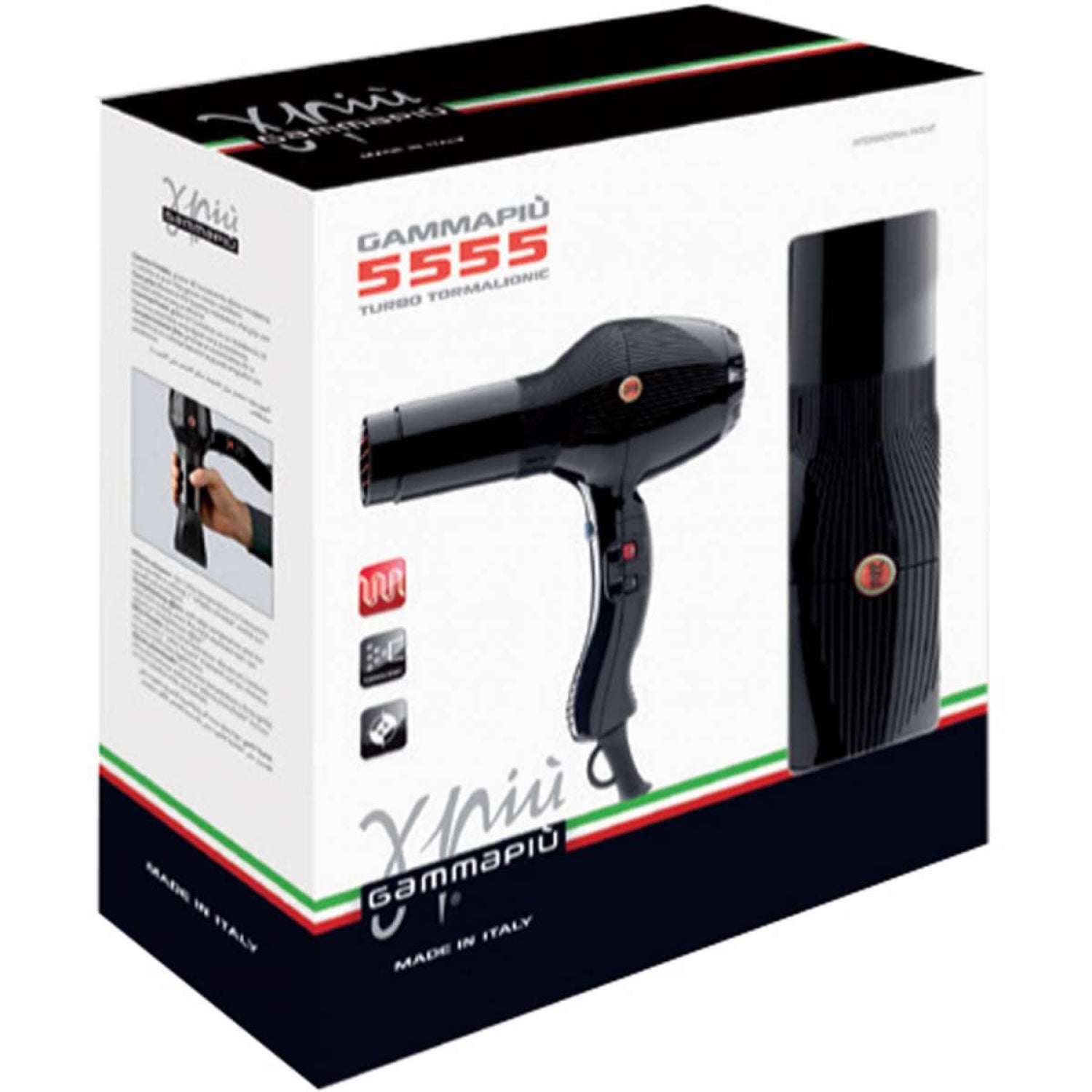 Фен для волос Gamma Piu 5555 Turbo Tormalionic Black 2000-2400 W Hairdryer (PAGAMMA55IT)