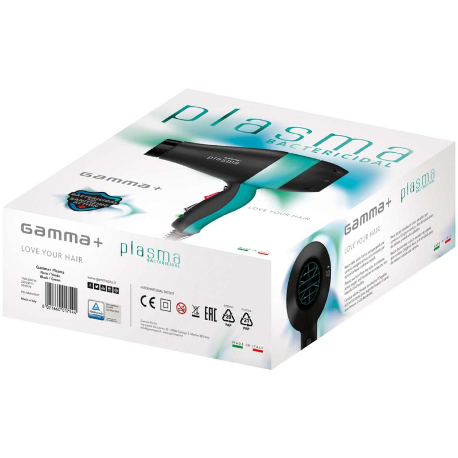 Фен для волосся Gamma Piu Plasma Bactericidal Green 1700-2000 W Hairdryer (PAPLASMABAC269)