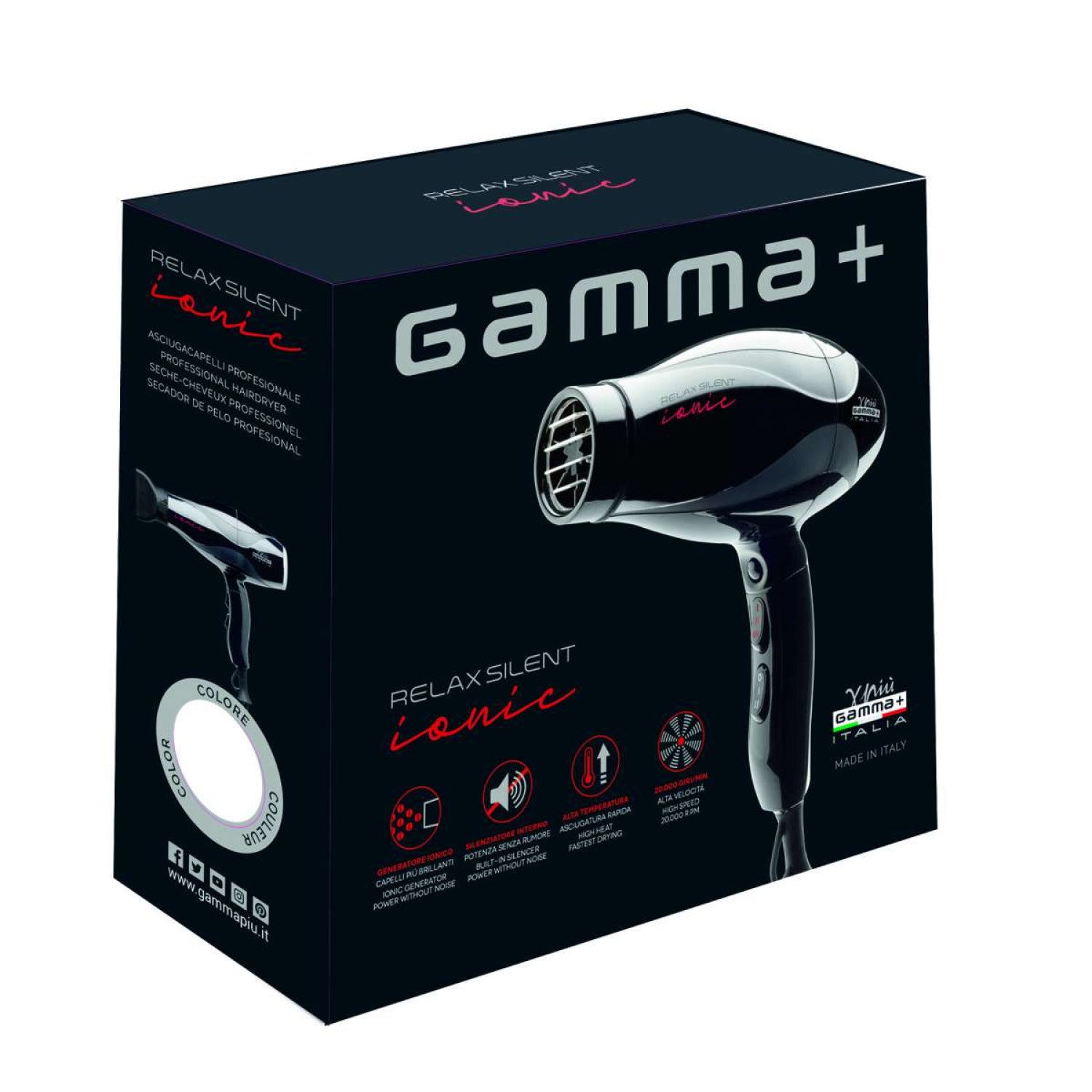 Фен для волосся Gamma Piu Relax Silent Ionic Black 1800-2100 W Hairdryer (PASILION21W032)